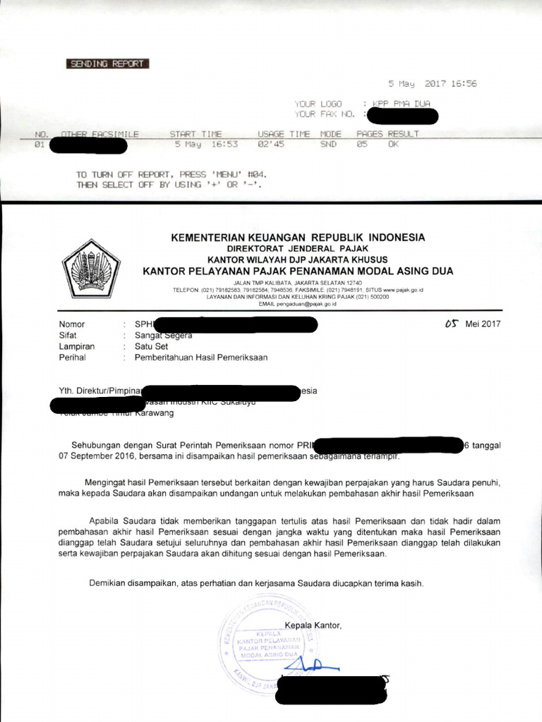 Contoh Surat Pemberitahuan Hasil Pemeriksaan SPHP | PDF