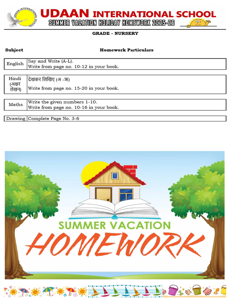 Summer Vacation Holiday Homework 2025-26-1 | PDF | Books