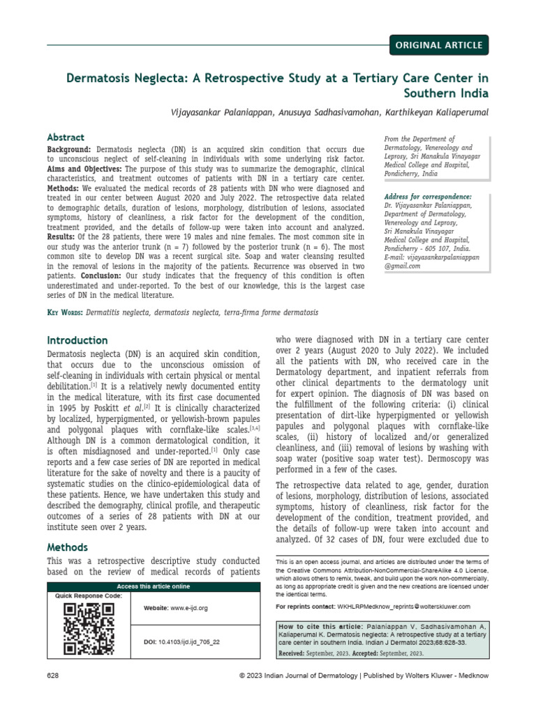 Dermatosis Neglecta: Neck Case Study | PDF | Mental Disorder ...