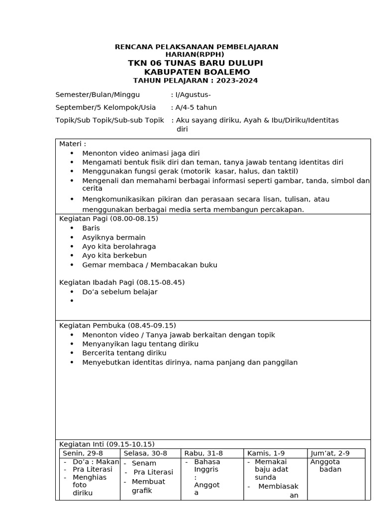 RPPH A Diriku Minggu Ke 5 1 | PDF