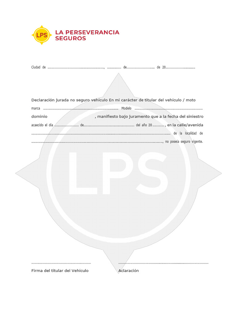 Declaración Jurada de No Seguro Vehicular | PDF