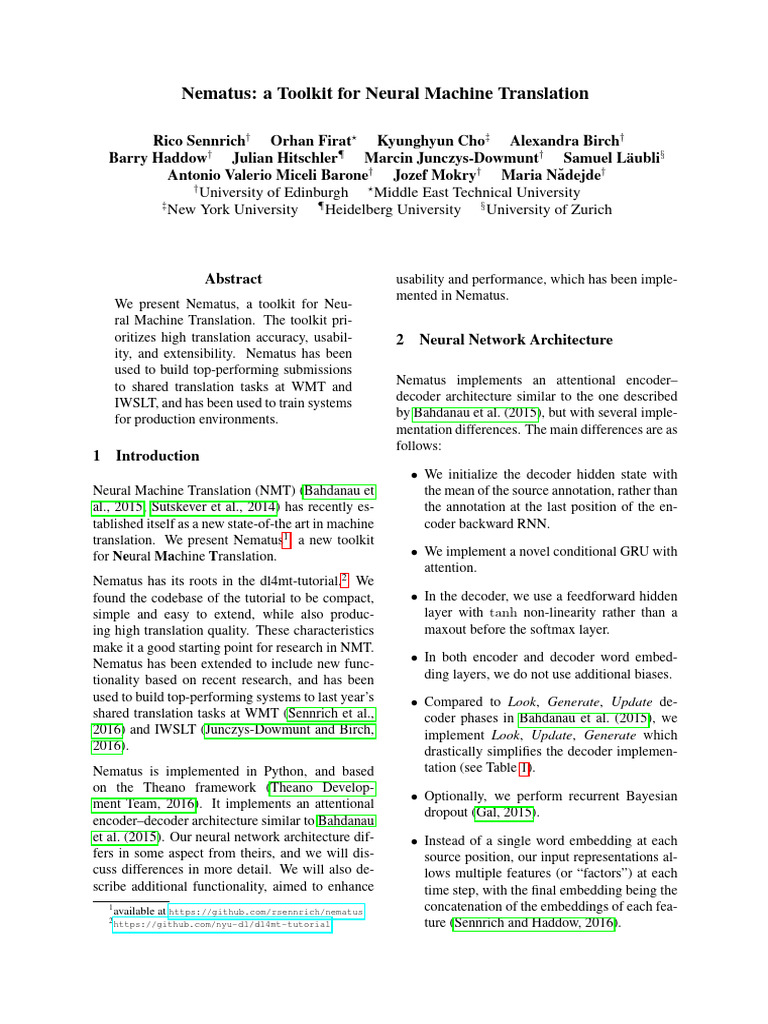 Nematus: Neural Machine Translation Toolkit | PDF | Computational ...