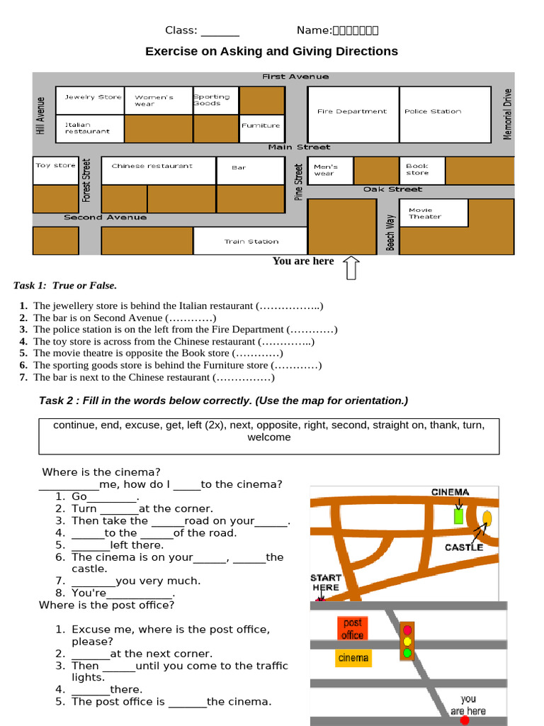 Directions Exercise Worksheet | PDF