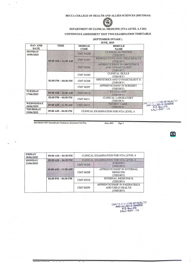 Cat Two Timetable | PDF