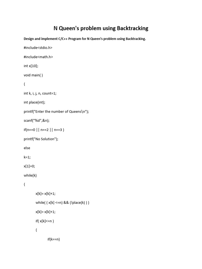 N Queens Program | PDF