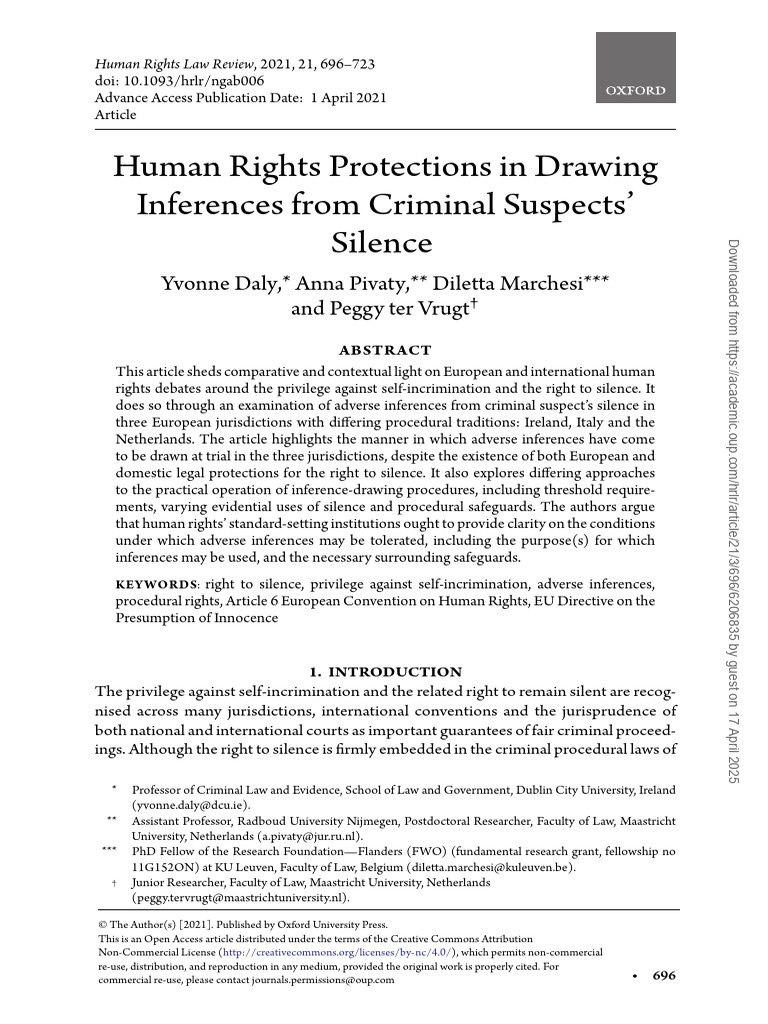 Human Rights and Criminal Silence Inferences | PDF | Right To Silence ...