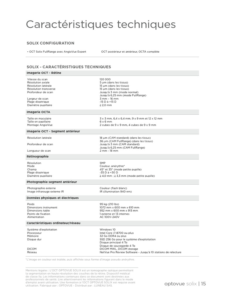 Caractéristiques de l'OCT Optovue Solix | PDF | Matériel informatique ...