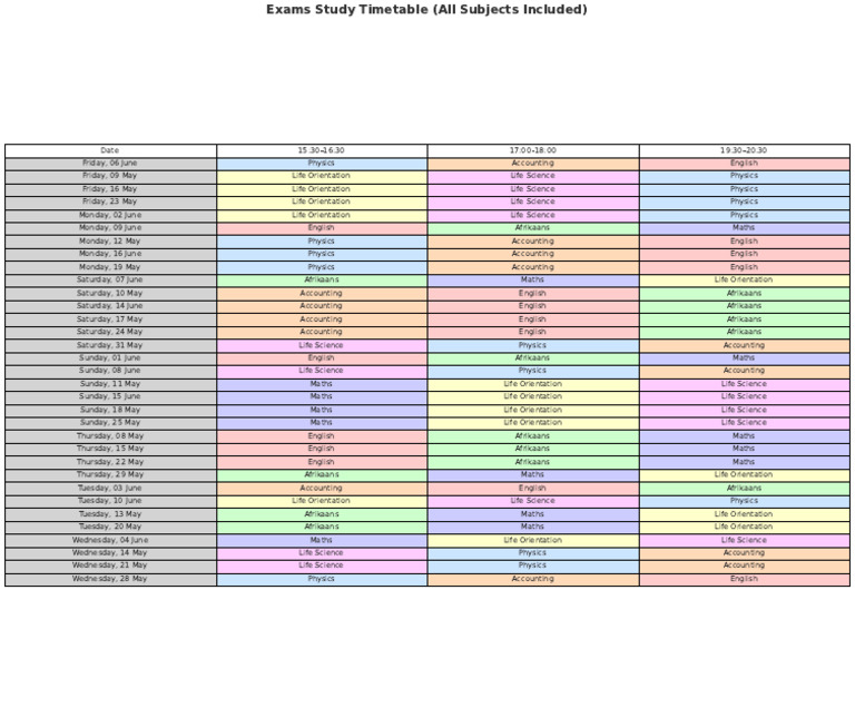 Comprehensive Exam Study Timetable | PDF