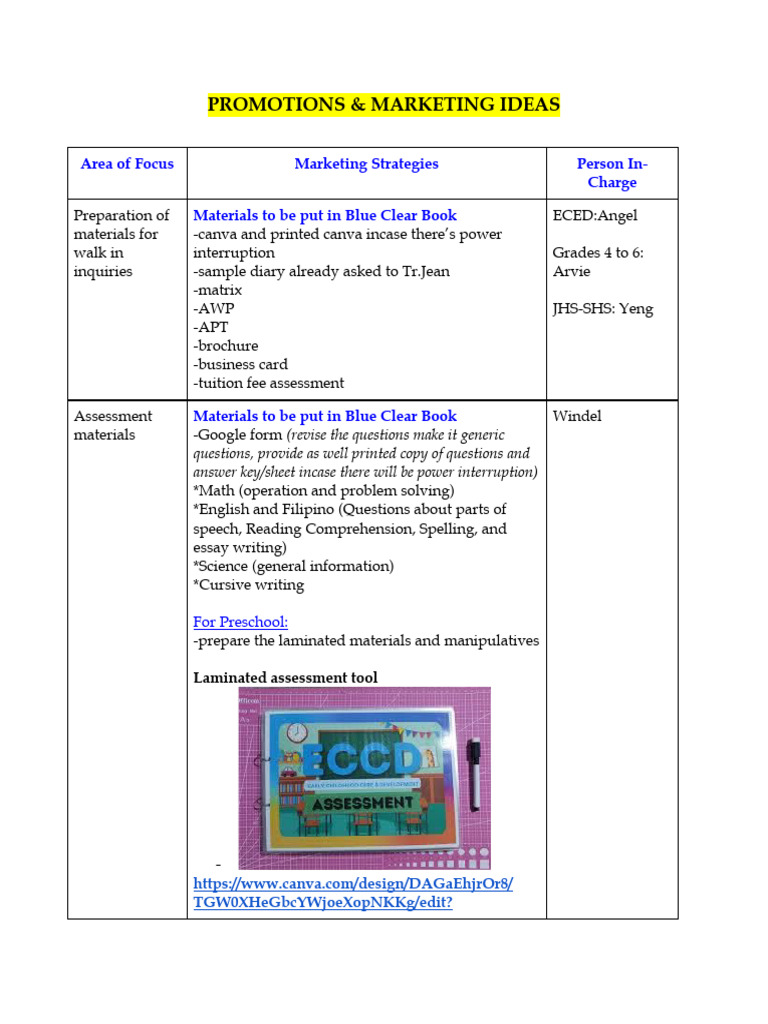 Marketing and Promotions Strategies Guide | PDF | Goal | Strategic Planning