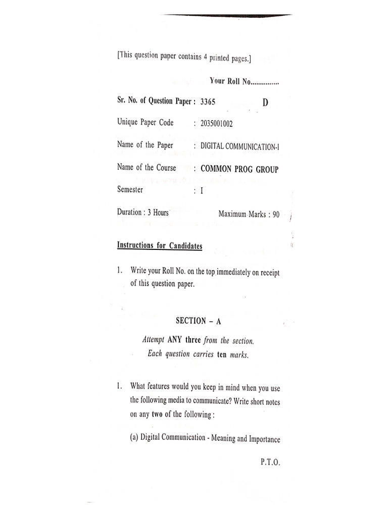 Digital Communication 1 Question Paper | PDF