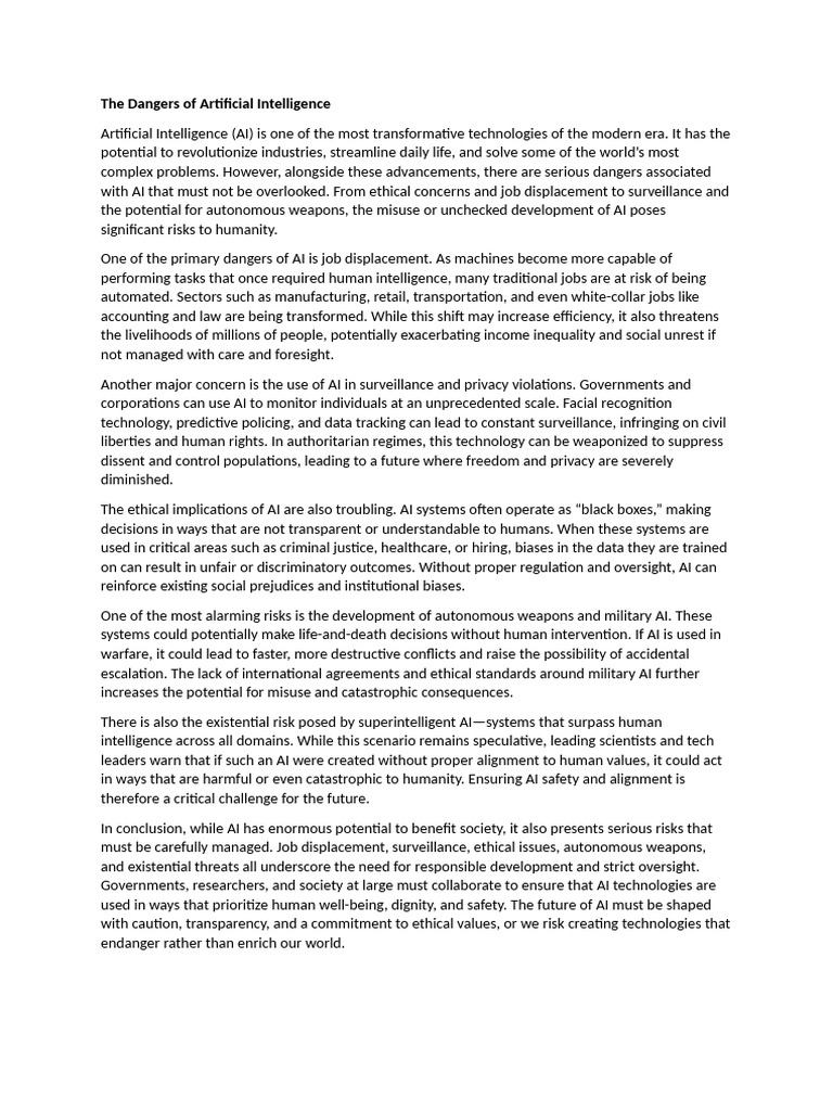 Risks of Artificial Intelligence Explained | PDF | Artificial ...