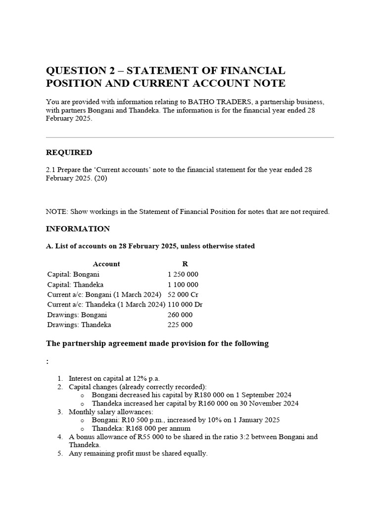 Statement of Financial Position and Current Account Note: Required | PDF