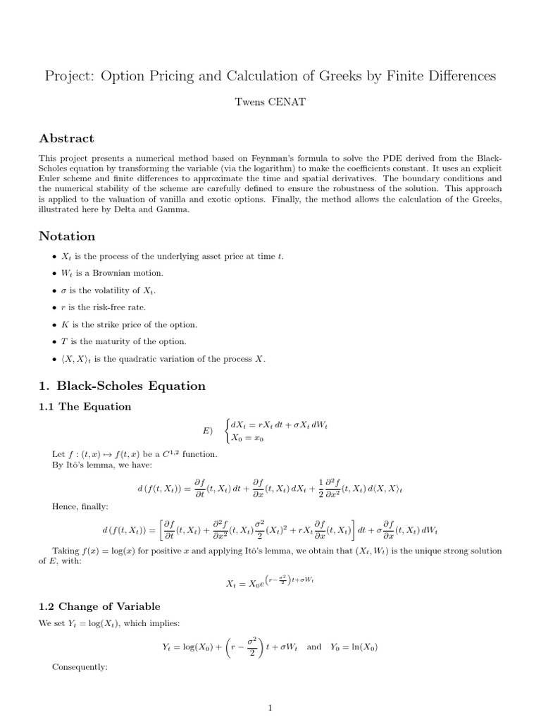 Finite Difference Method for Option Pricing | PDF | Greeks (Finance ...
