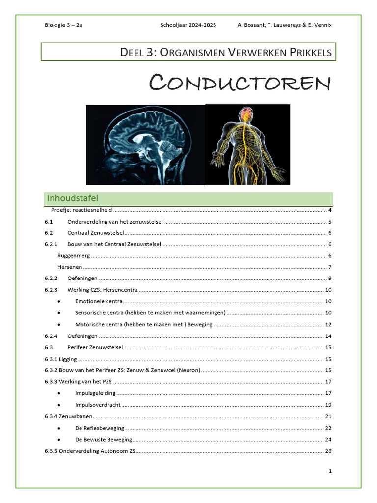 Werkdocument - Biologie 3-2u - HFDST 5 Conductoren - 2024-2025 | PDF