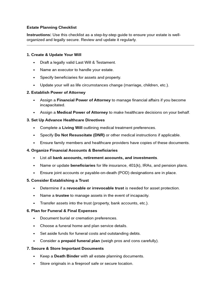 Essential Estate Planning Checklist | PDF