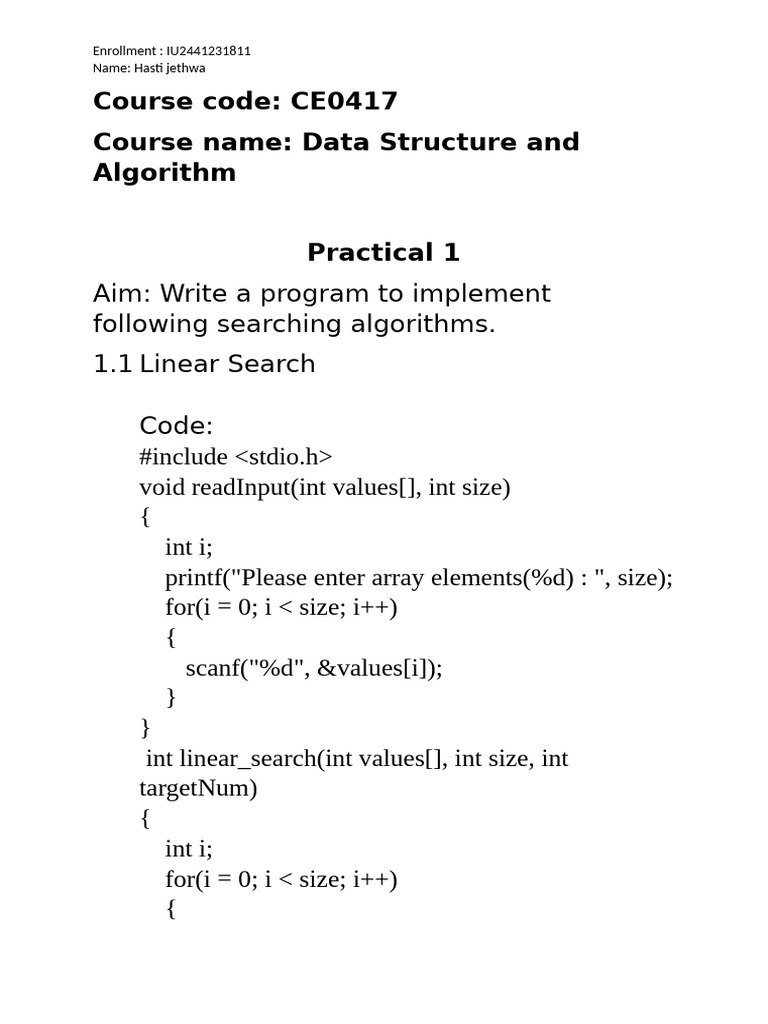 Linear Search Algorithm Implementation | PDF