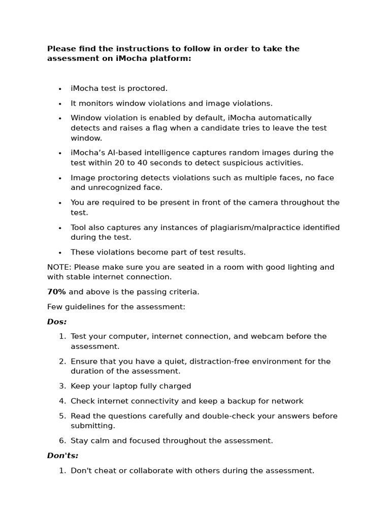 iMocha Assessment Proctoring Guidelines | PDF