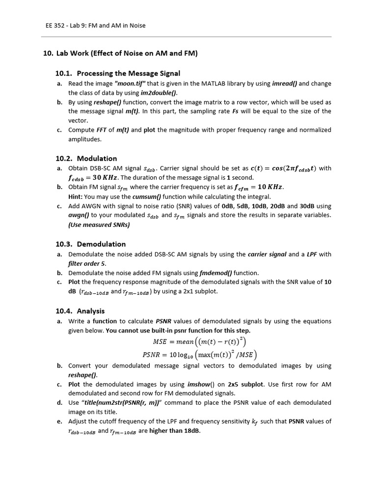 AM and FM Signal Processing in Noise | PDF | Frequency Modulation ...