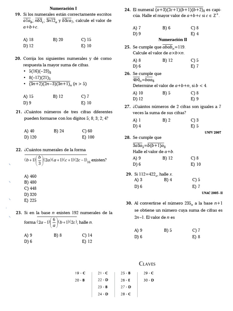 Problemas de Numeración y Cálculo Matemático | PDF | Aritmética | Números