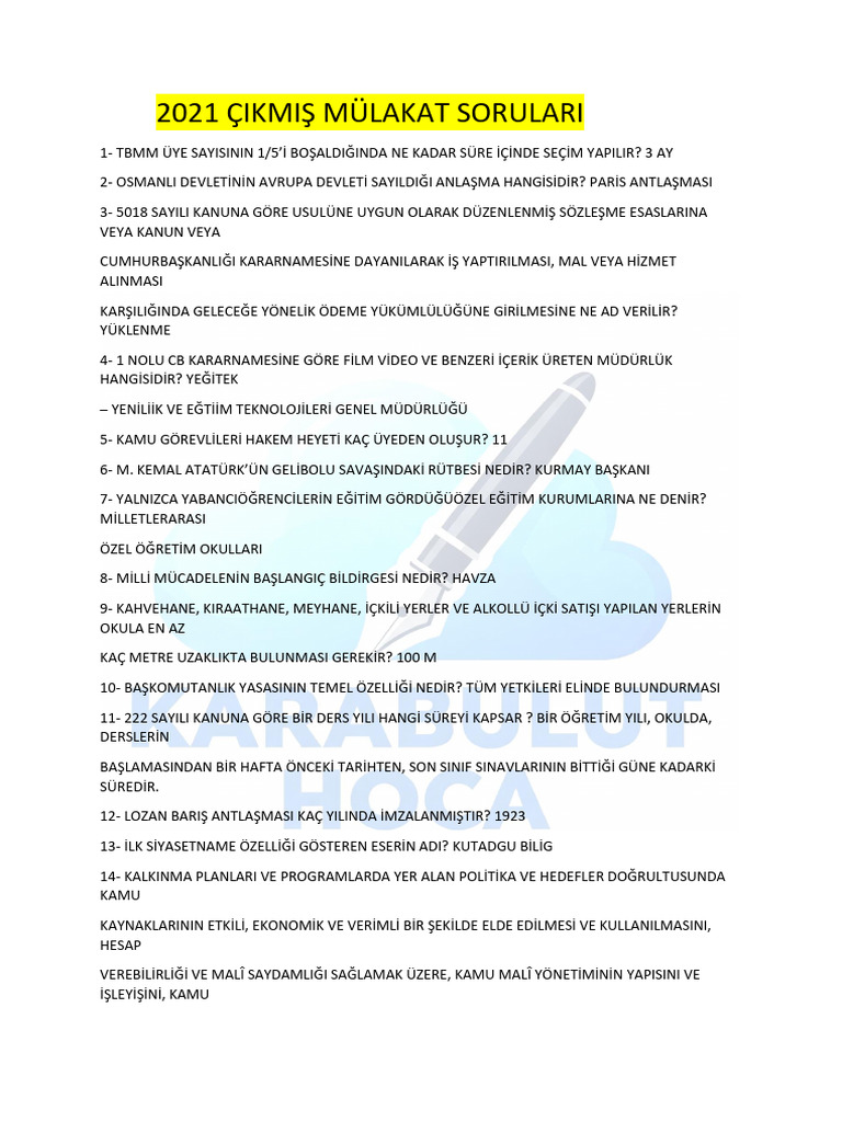 2021 Çikmiş Mülakat Sorulari | PDF