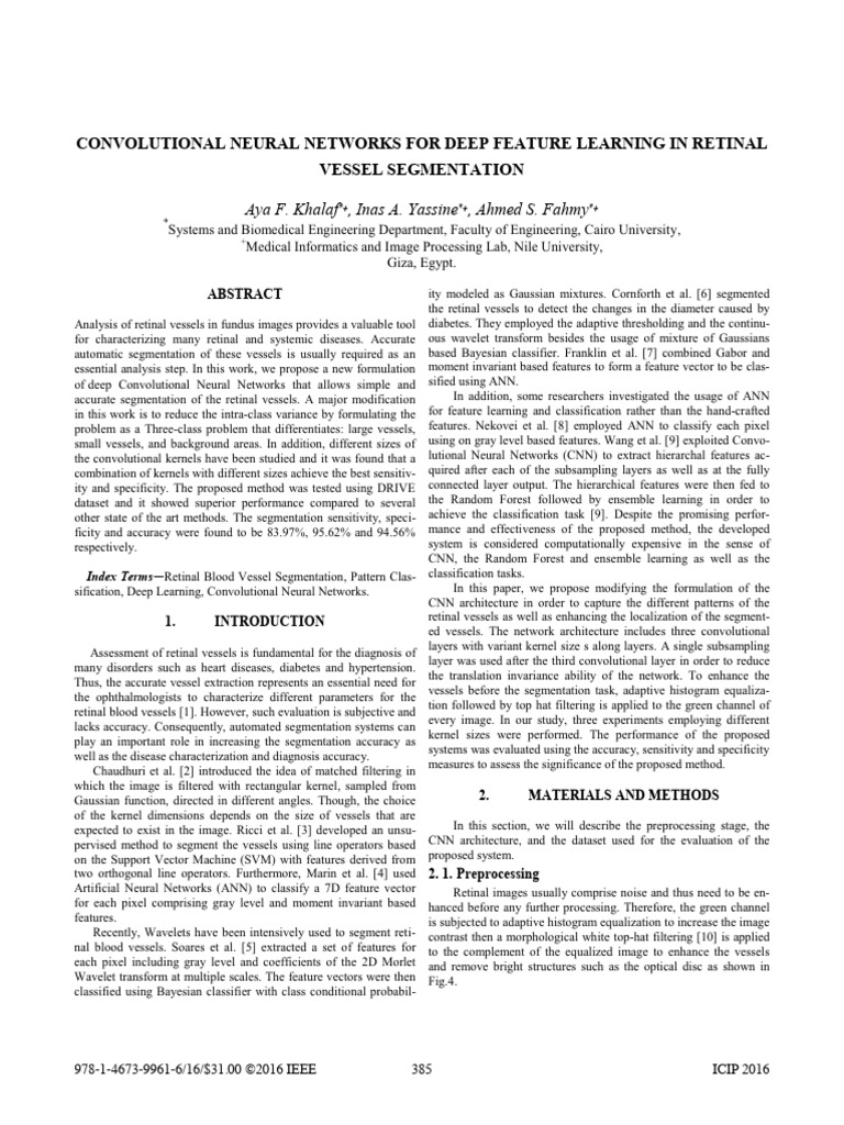 Deep Learning for Retinal Vessel Segmentation | PDF
