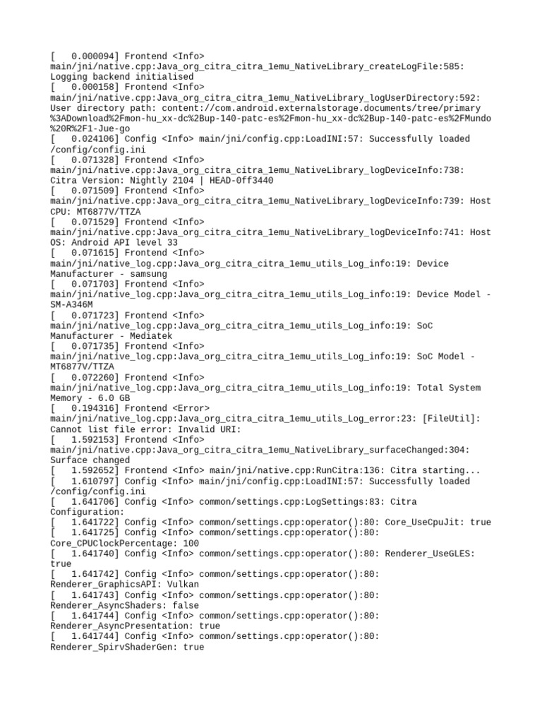 Citra Emulator Log Details | PDF | Software | Computer Engineering