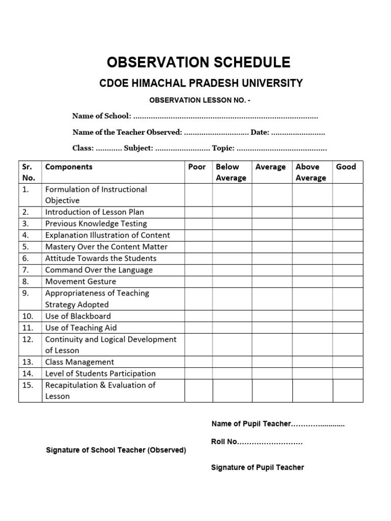 Observation Schedule TPPDF | PDF