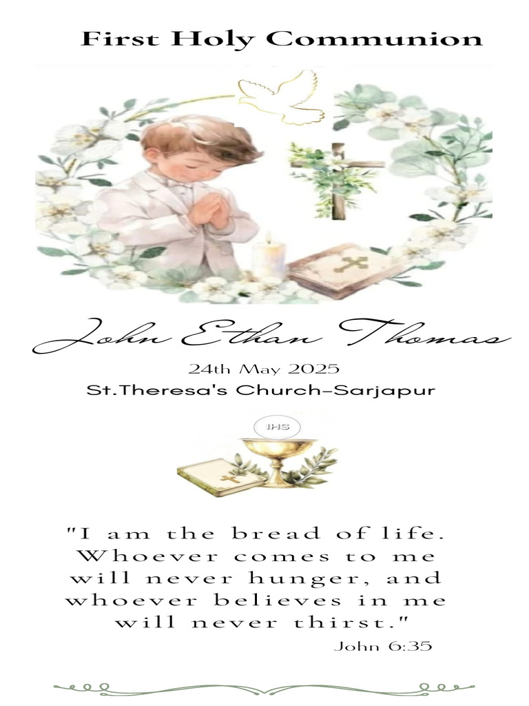 White and Green Simple Elegant Holy Communion Invitation - 20250517 ...