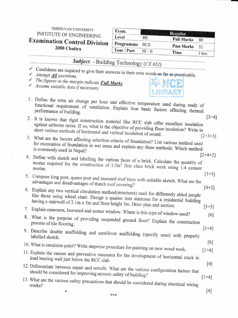 Building Technology Exam Questions Guide | PDF