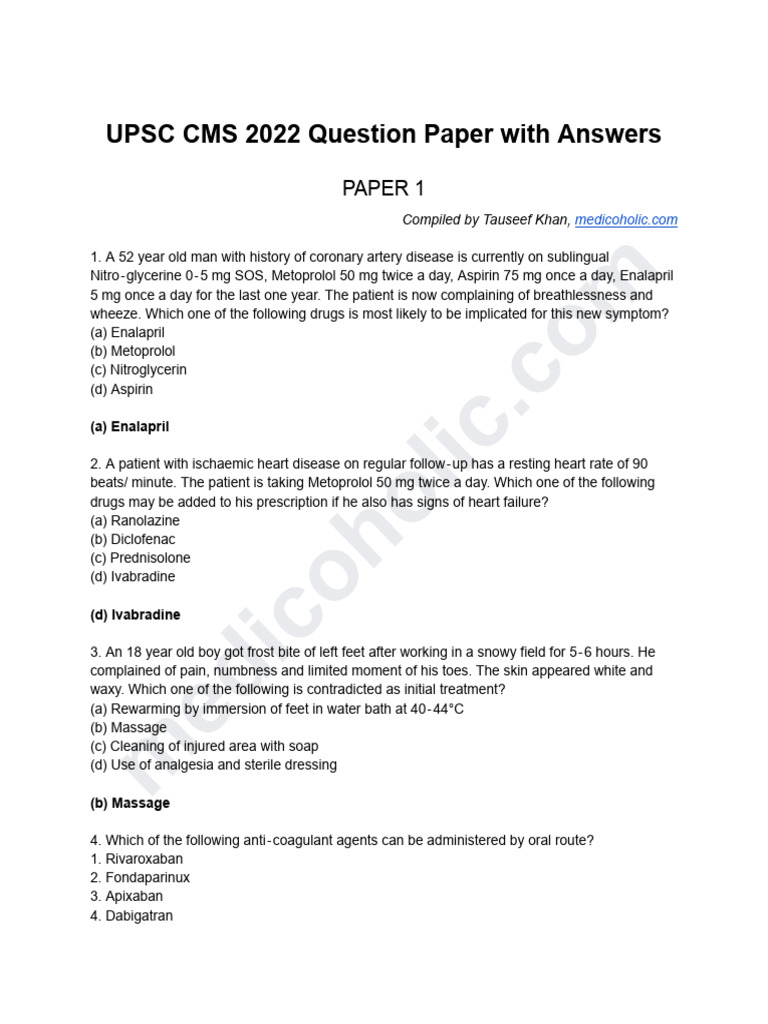 Upsc Cms 2022 Paper 1 | PDF | Gestational Diabetes | Chronic Kidney Disease