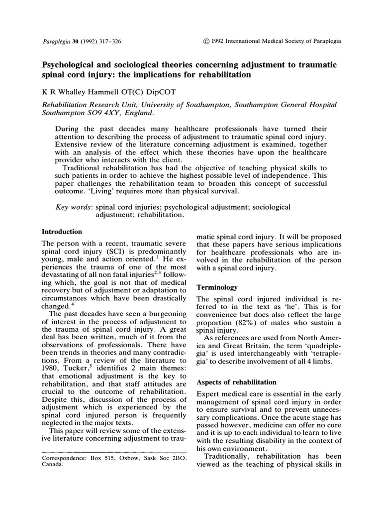 Adjustment to Spinal Cord Injury | PDF | Physical Therapy | Spinal Cord ...