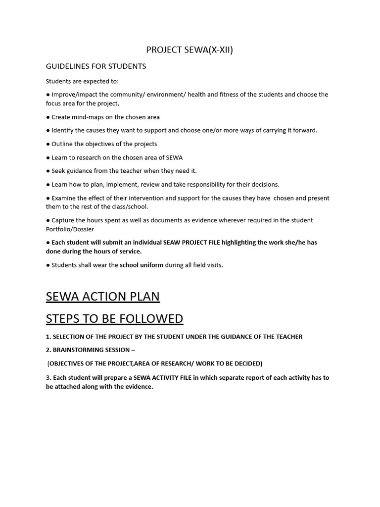 SEWA Project Guidelines for Students | PDF