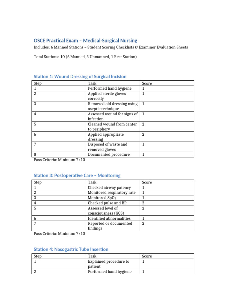 OSCE Exam Checklist for Medical-Surgical Nursing | PDF | Medicine | Surgery