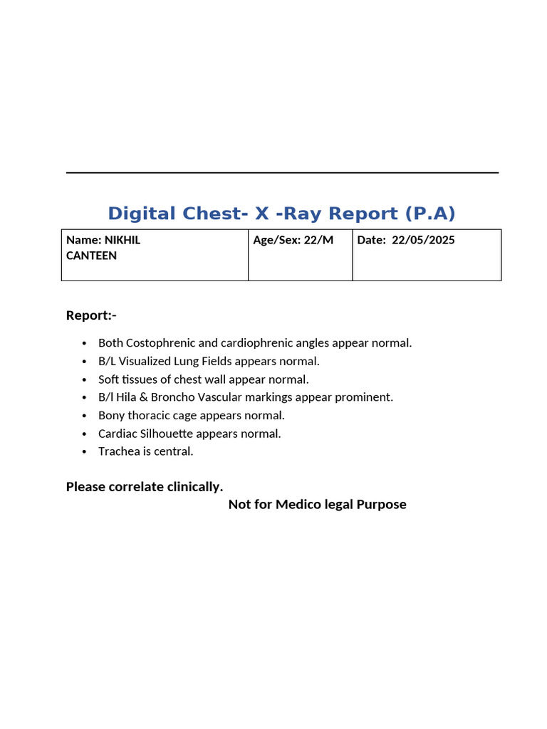 Digital Chest X-Ray Report Summary | PDF