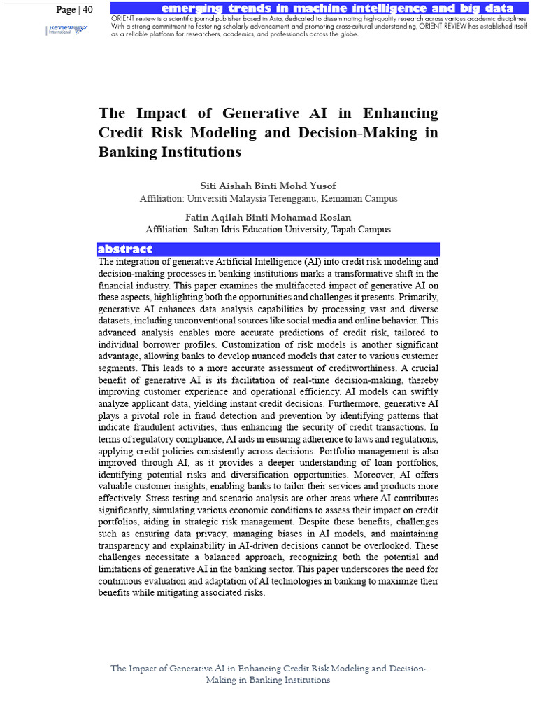 Generative AI in Credit Risk Management | PDF | Artificial Intelligence ...
