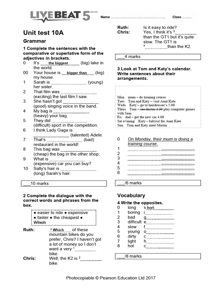 Unit Test on Comparative Adjectives | PDF