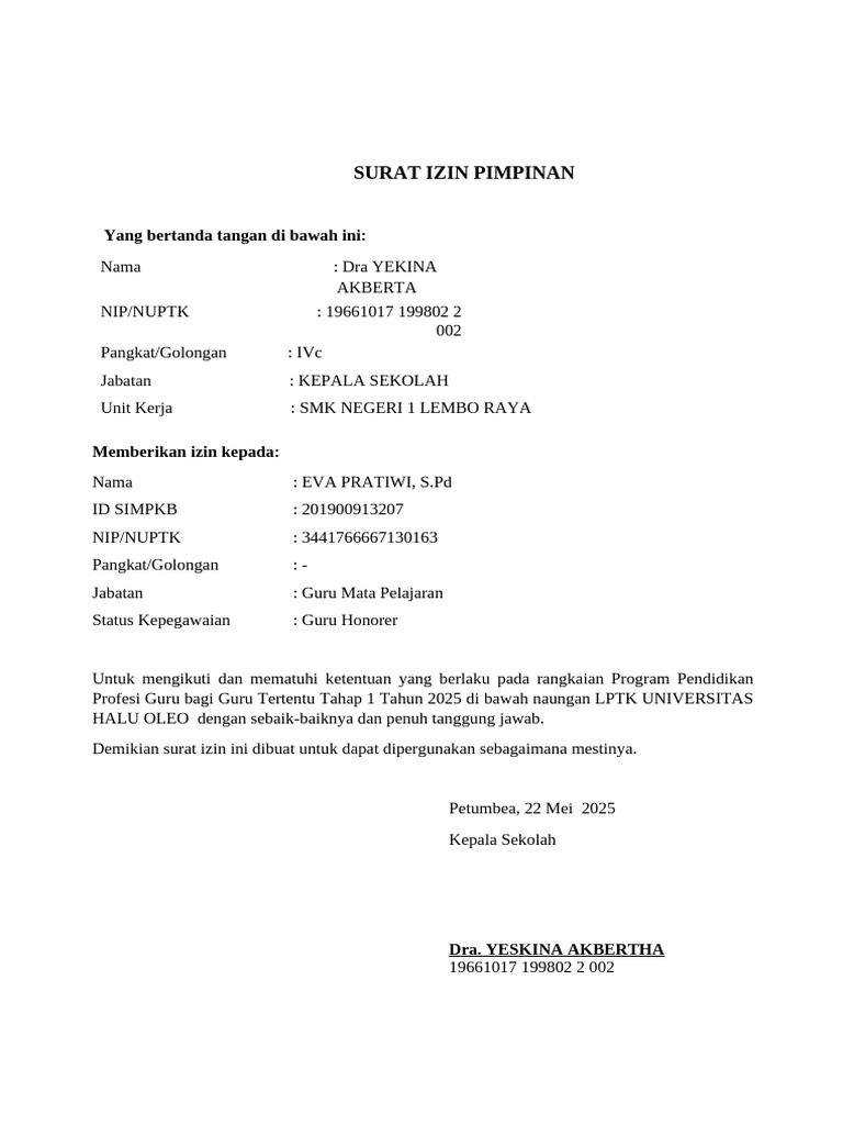 Surat Izin Guru Ikuti Program Pendidikan | PDF