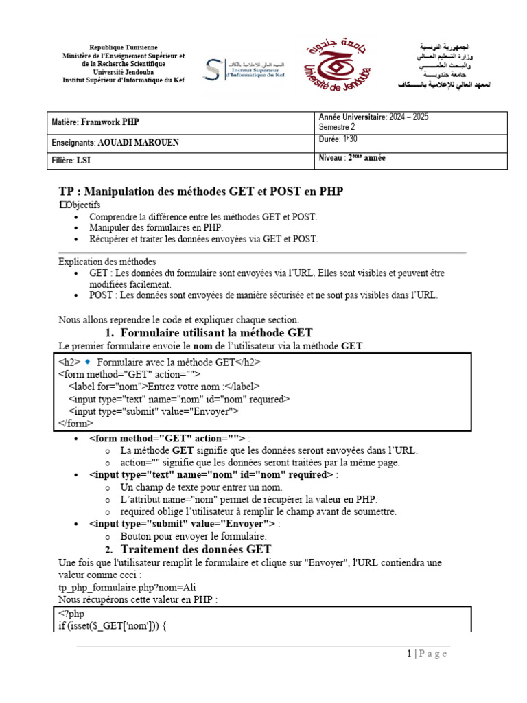 TP PHP : Méthodes GET et POST | PDF | Informatique | Informatique