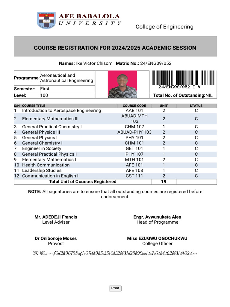 Aeronautical Engineering Course Registration | PDF