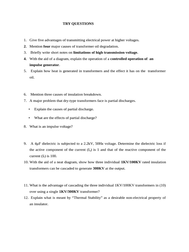 Try Questions..High Voltage Engineering | PDF