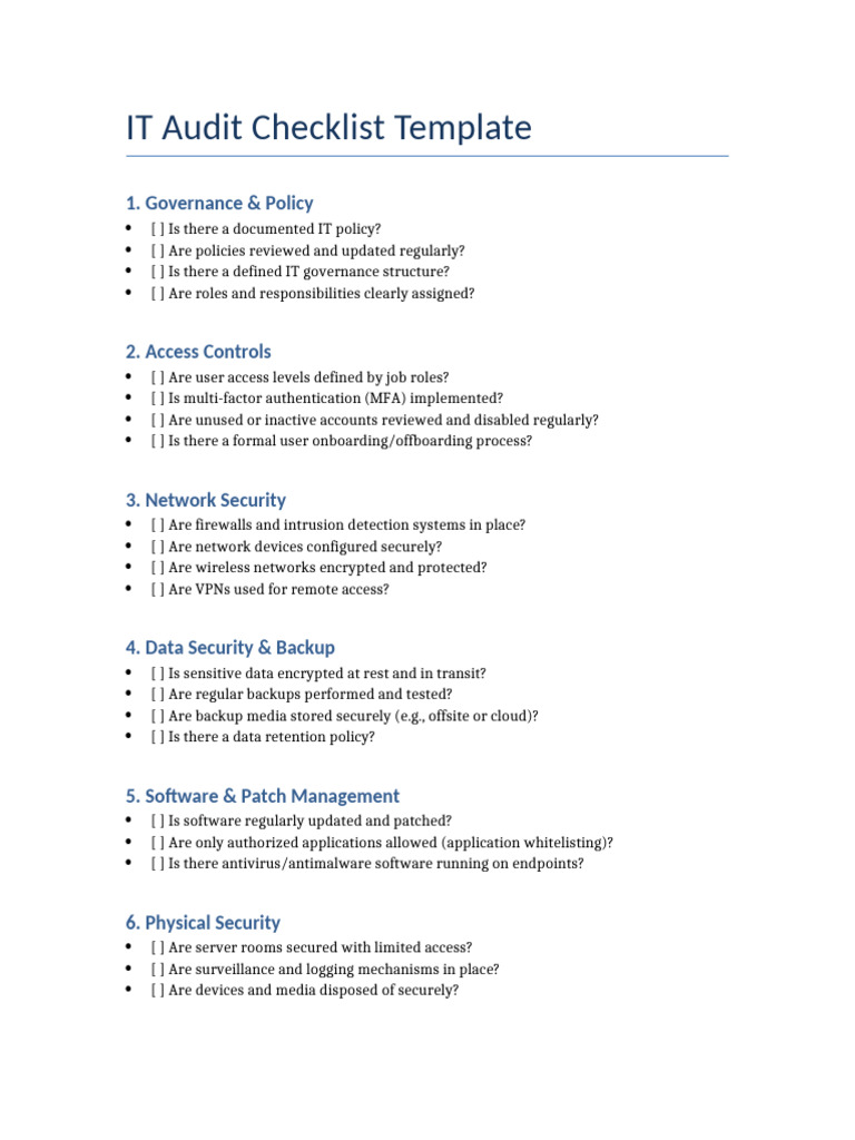 IT Audit Checklist Overview | PDF
