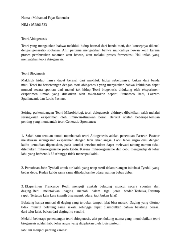Labu Leher Angsa dan Teori Biogenesis | PDF