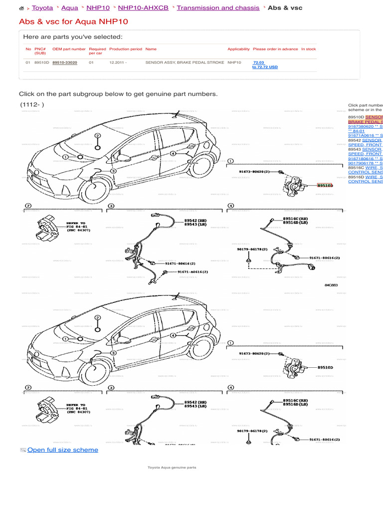 Toyota Aqua NHP10 Genuine Parts Guide | PDF | Anti Lock Braking
