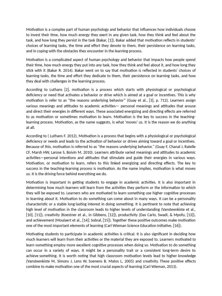 Motivation Is A Complex Part of Human Psychology and Behavior That ...