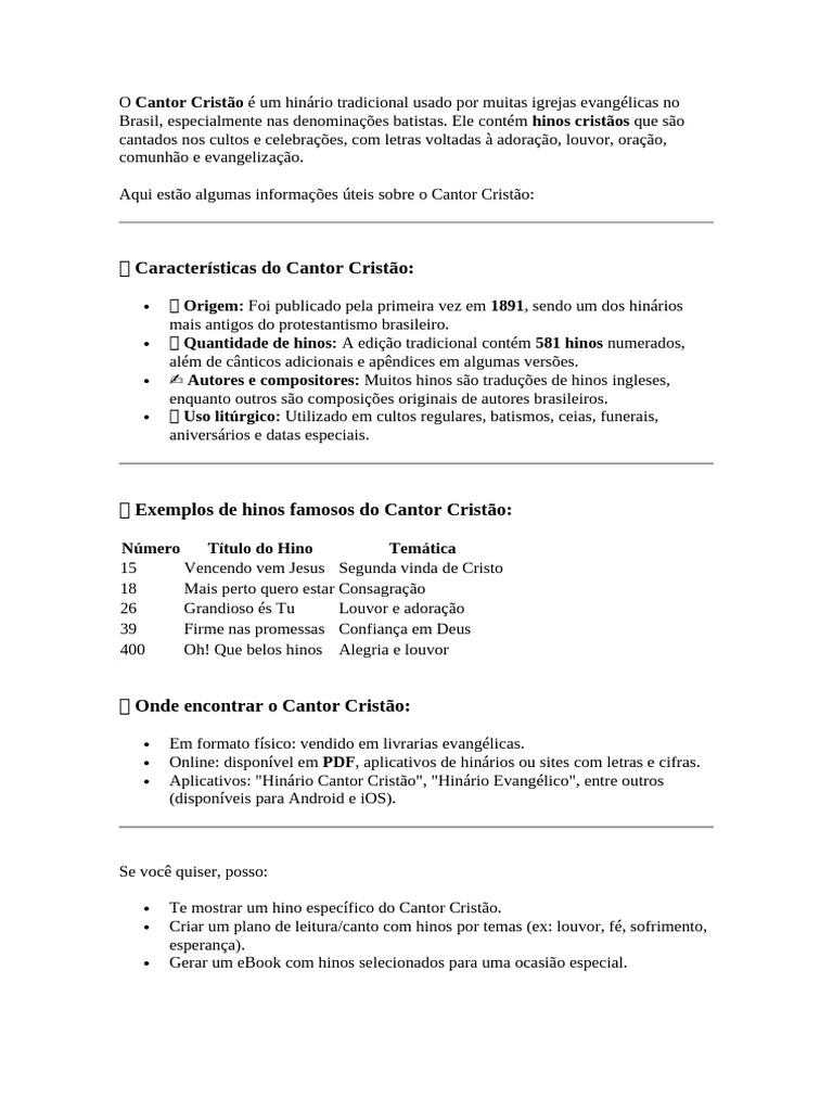 Cantor Cristão Historia Pdf