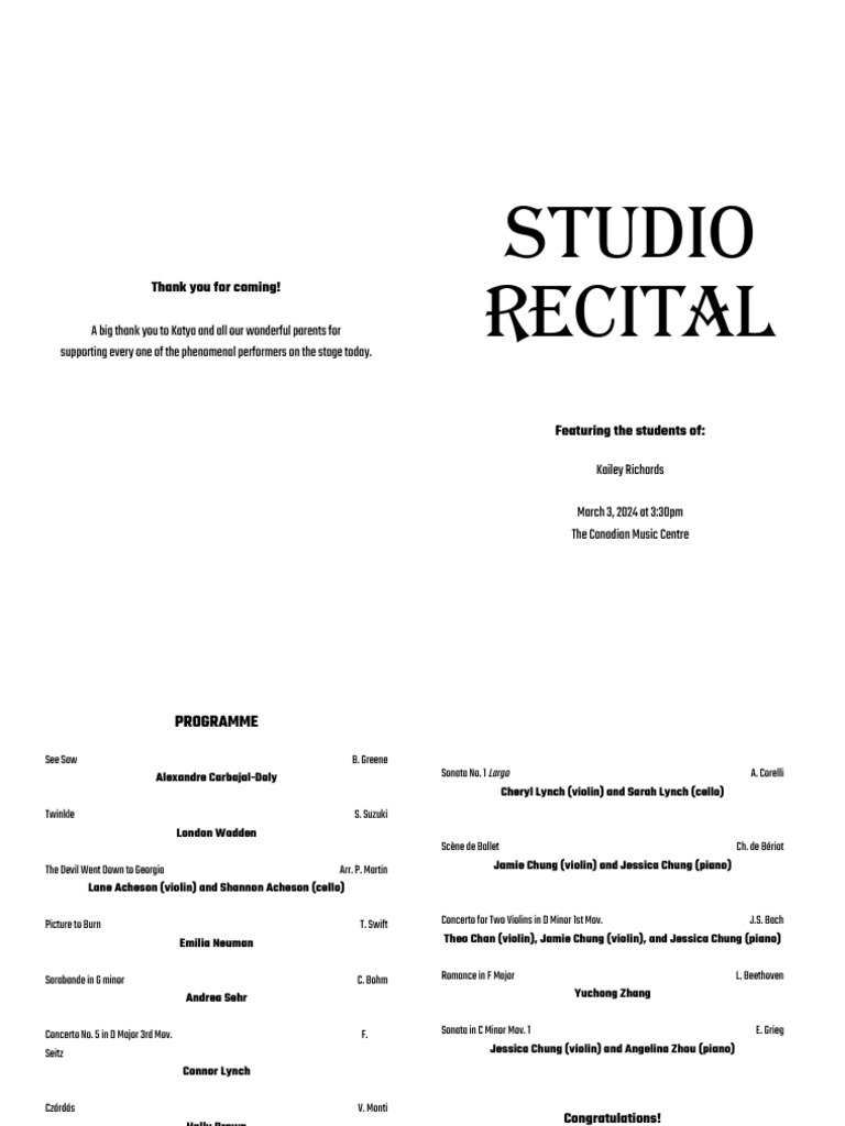 Recital Program Template | PDF | Music Theory | Elements Of Music