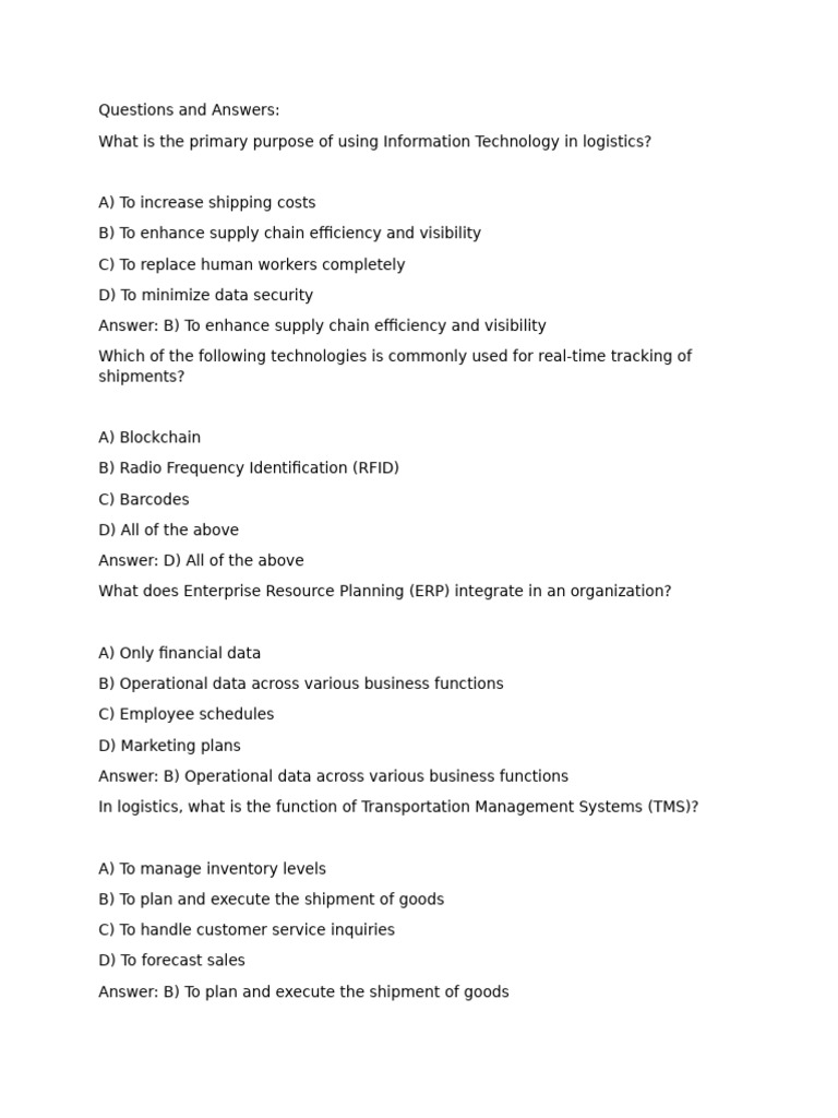 IT Questions and Answers | PDF | Logistics | Supply Chain
