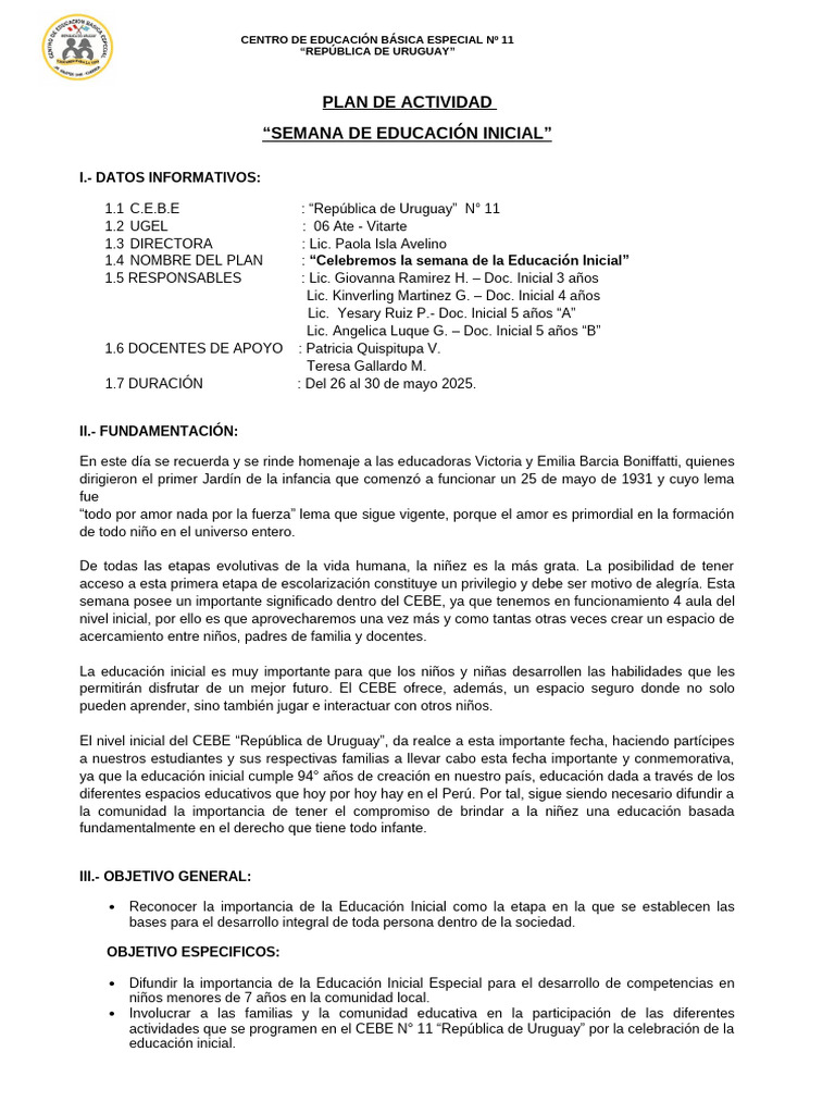 Celebración de Educación Inicial 2025 | PDF | Educación de la primera ...