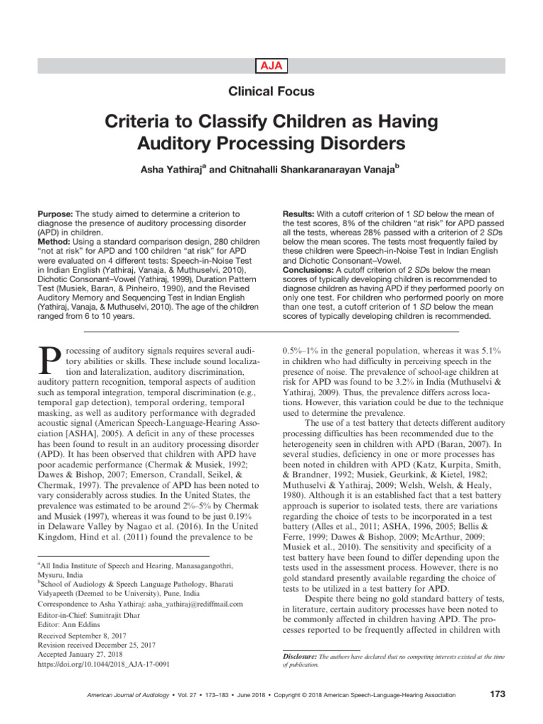 Diagnosing Auditory Processing Disorder in Children | PDF | Hearing ...