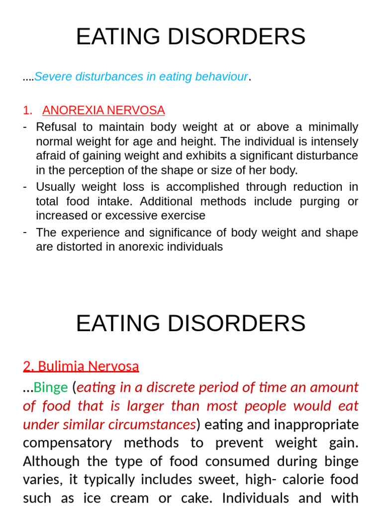 Eating Disorders Slide Notes - Prof SE Nkoana | PDF